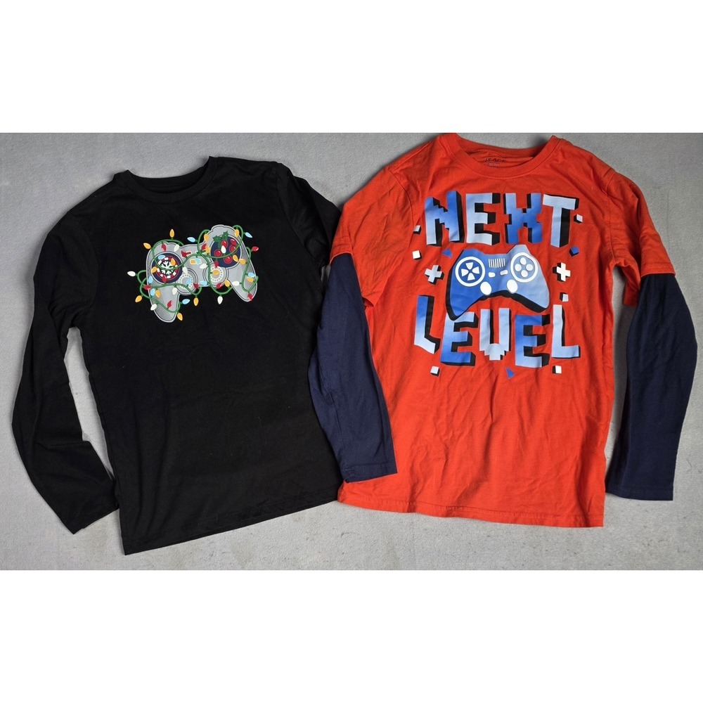 Lot of 2 Boys Youth XL Long Sleeve Shirt Gamer-Children's Place and Holiday Time